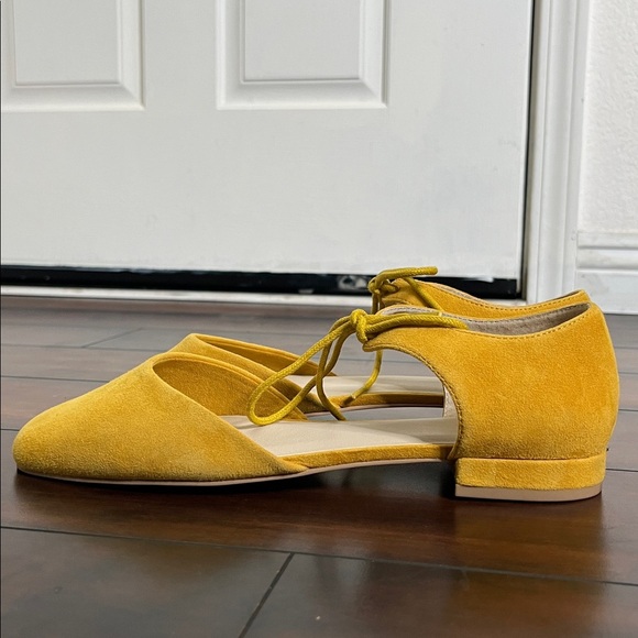 Anthropologie Seychelles Women's Ankle Tie Suede Flats Yellow size 10 New Boho - Picture 5 of 9